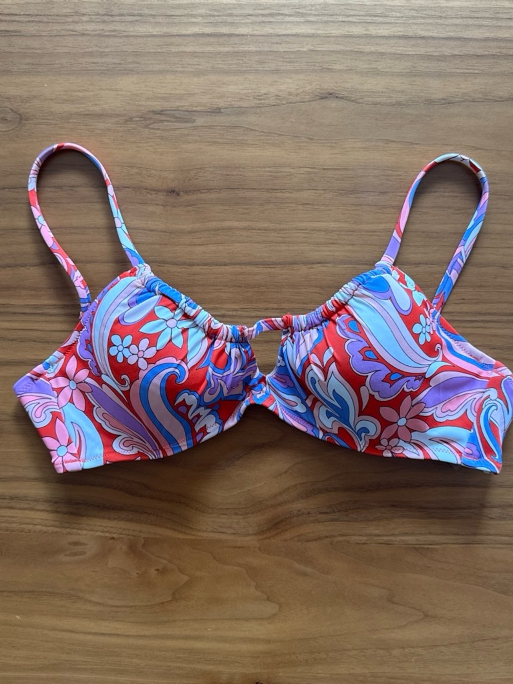 Vibrant Floral Paisley Bikini Top - Red & Pink